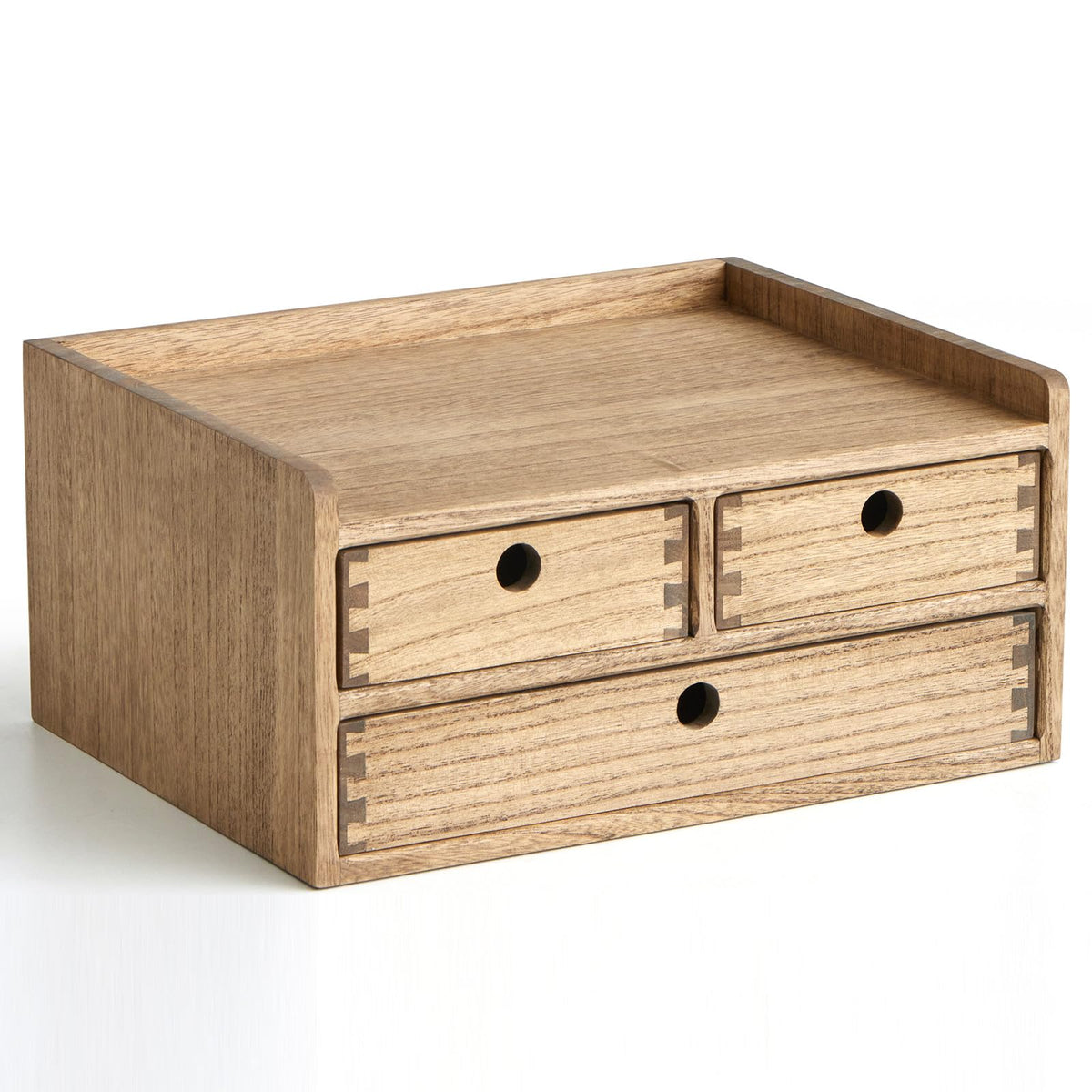 KIRIGEN Wooden Desk Organiser with 3 Drawers and Shelf, Brown