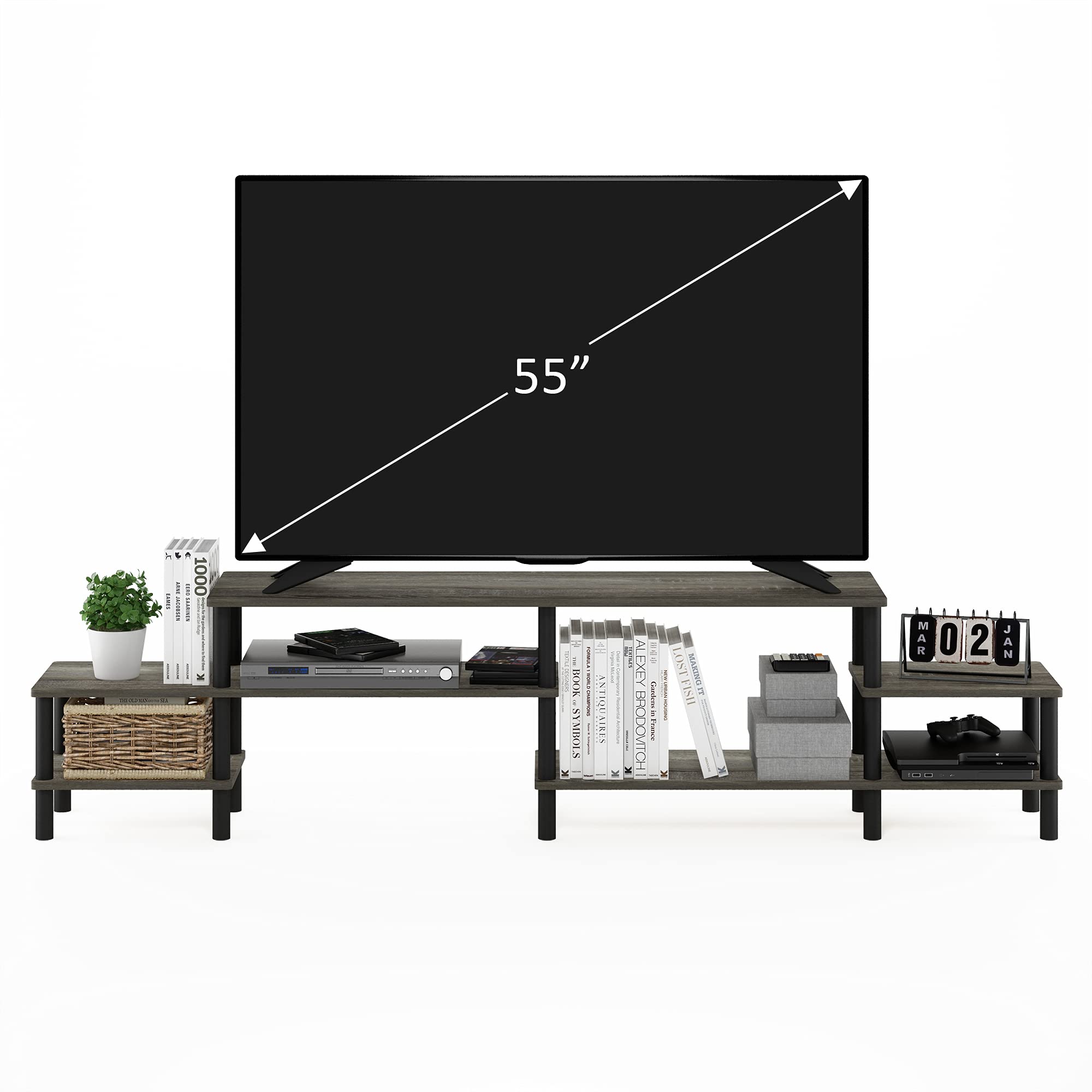 Furinno TURN-N-TUBE TV Stand, Grand Entertainment Center, TV Console for TV up to 55 Inch, for Living Room, Bedroom, French Oak
