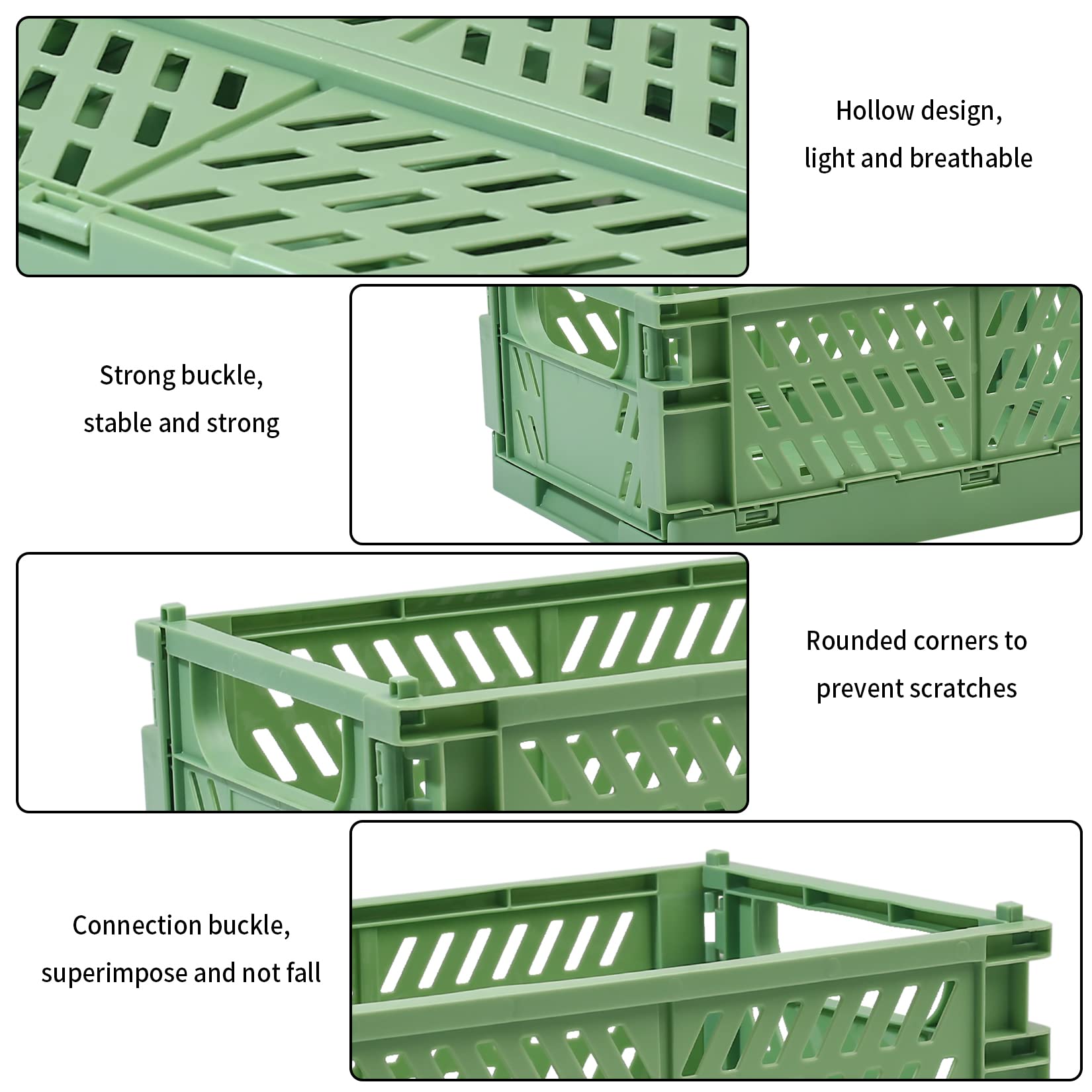 Heozhuyi 3 Pcs Plastic Folding Storage Crates, Collapsible Mini Storage Baskets, Stackable Storage Bins with Handles