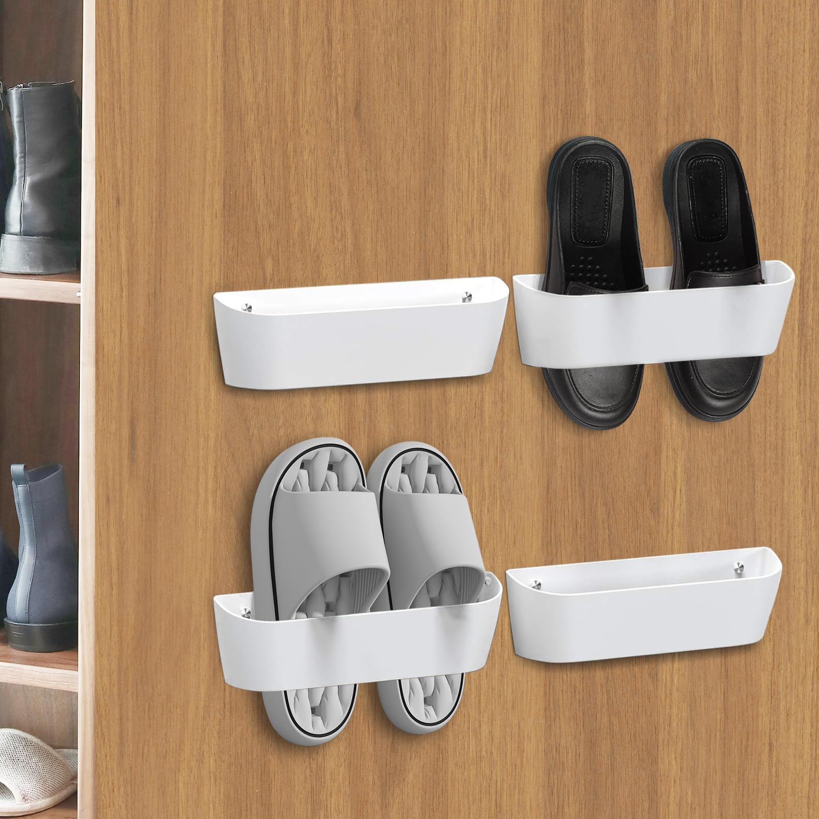 Domemit Wall Mounted Shoes Rack, Motorhome Shoe Holder, Wall Shoe Rack Shoe Hooks Self Adhesive or Drilling 2 Ways Installation