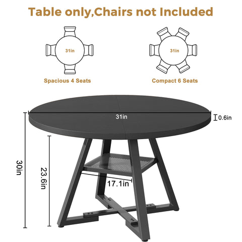 Jocoevol Round Dining Table for 2 People, Circle Dinner Table with Shelves, Space Saving Wood Kitchen & Dining Room Furniture (Black, 31 inch
