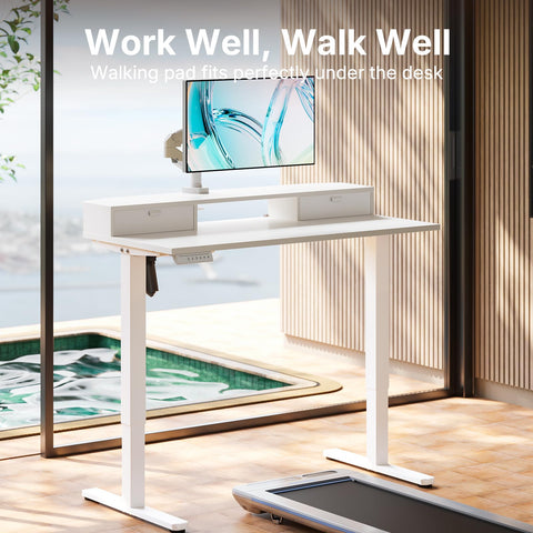 HUANUO Standing Desk with Drawers, 100x60cm, White