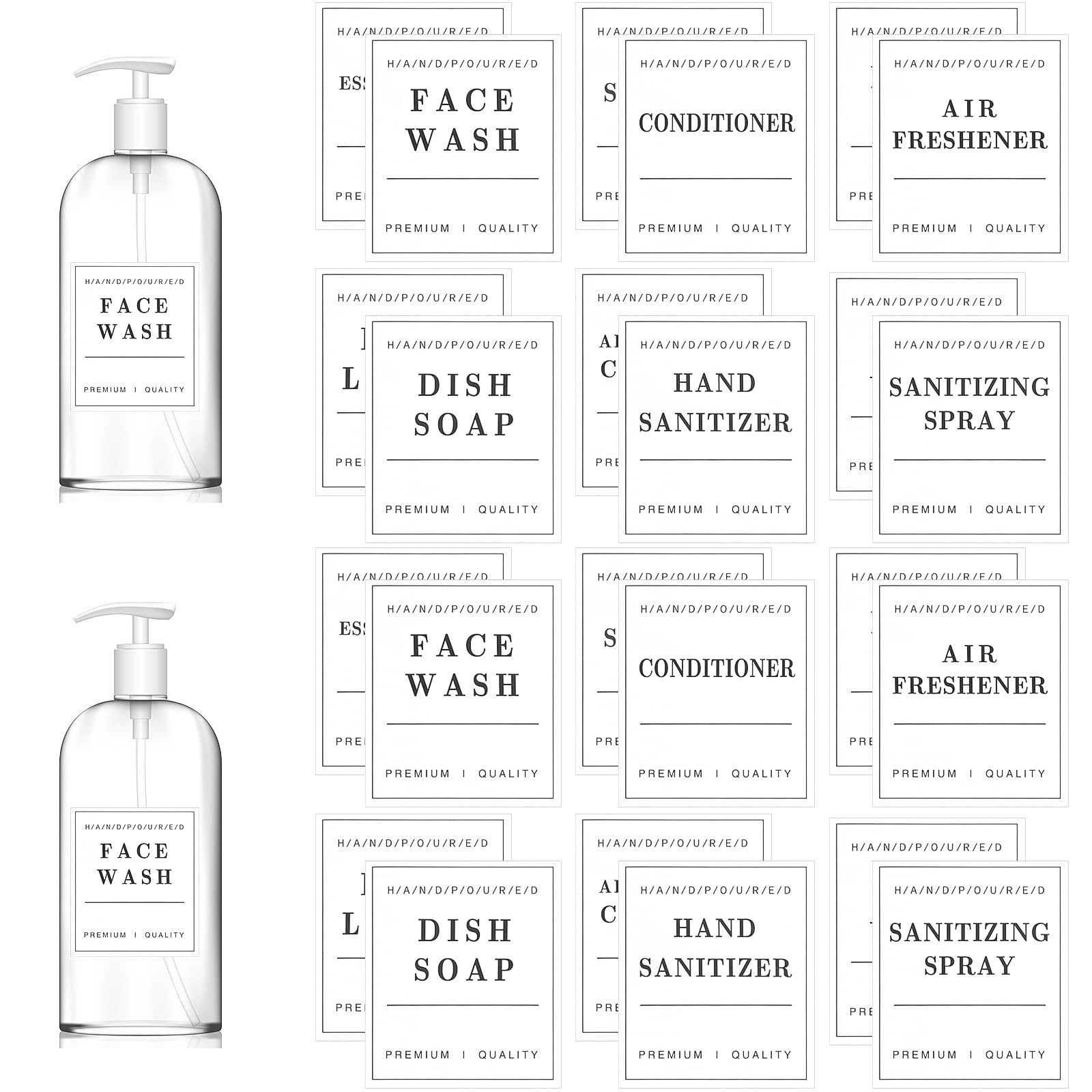 24 PCS Waterproof Labels for Bottles, Bathroom Hand Soap Shampoo and Conditioner Dispenser Label Stickers, Removable Labels for Soap, Lotion