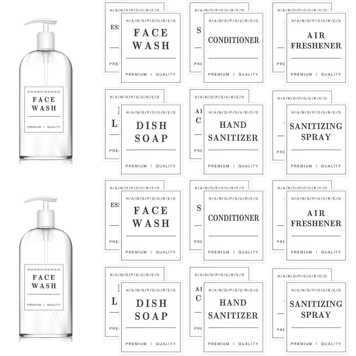 24 PCS Waterproof Labels for Bottles, Bathroom Hand Soap Shampoo and Conditioner Dispenser Label Stickers, Removable Labels for Soap, Lotion