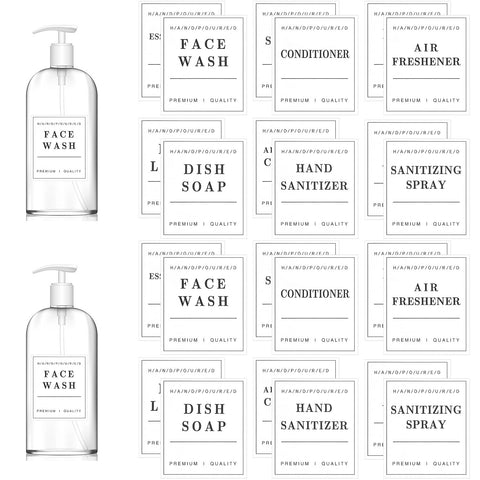 24 PCS Waterproof Labels for Bottles, Bathroom Hand Soap Shampoo and Conditioner Dispenser Label Stickers, Removable Labels for Soap, Lotion