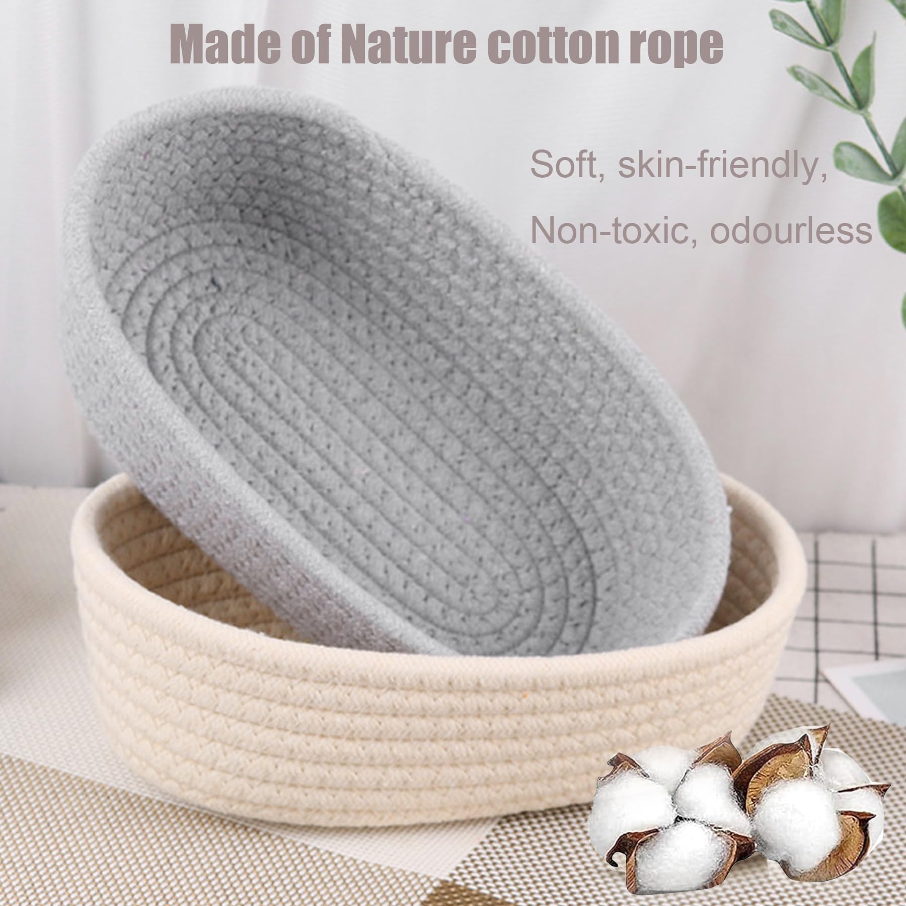 Spesh Cotton Rope Storage Baskets, Set of 3 Woven Shelf Baskets Oval Cotton Storage Boxes Empty Hampers Organiser Bins(White)