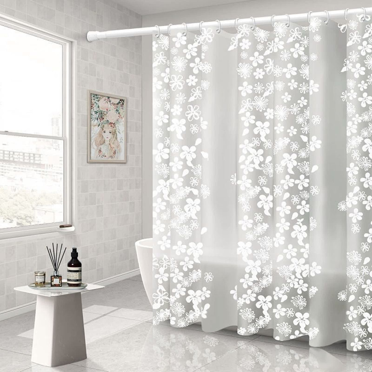 Whoiy Shower Curtain Washable White Shower Curtain Washable 300 x 200 cm Peva Snowflake for Home Dorm,White