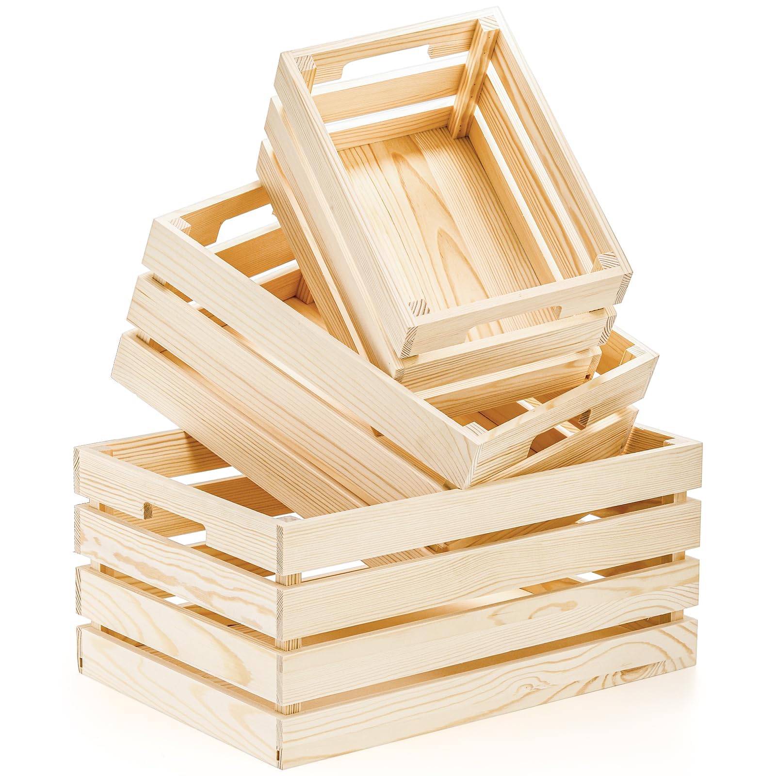 YOUEON Set of 3 Rustic Wooden Nesting Crates with Handles, Decorative Wooden Crates, Crate Box Wooden Storage Box for Kitchen, Office, Bedroom