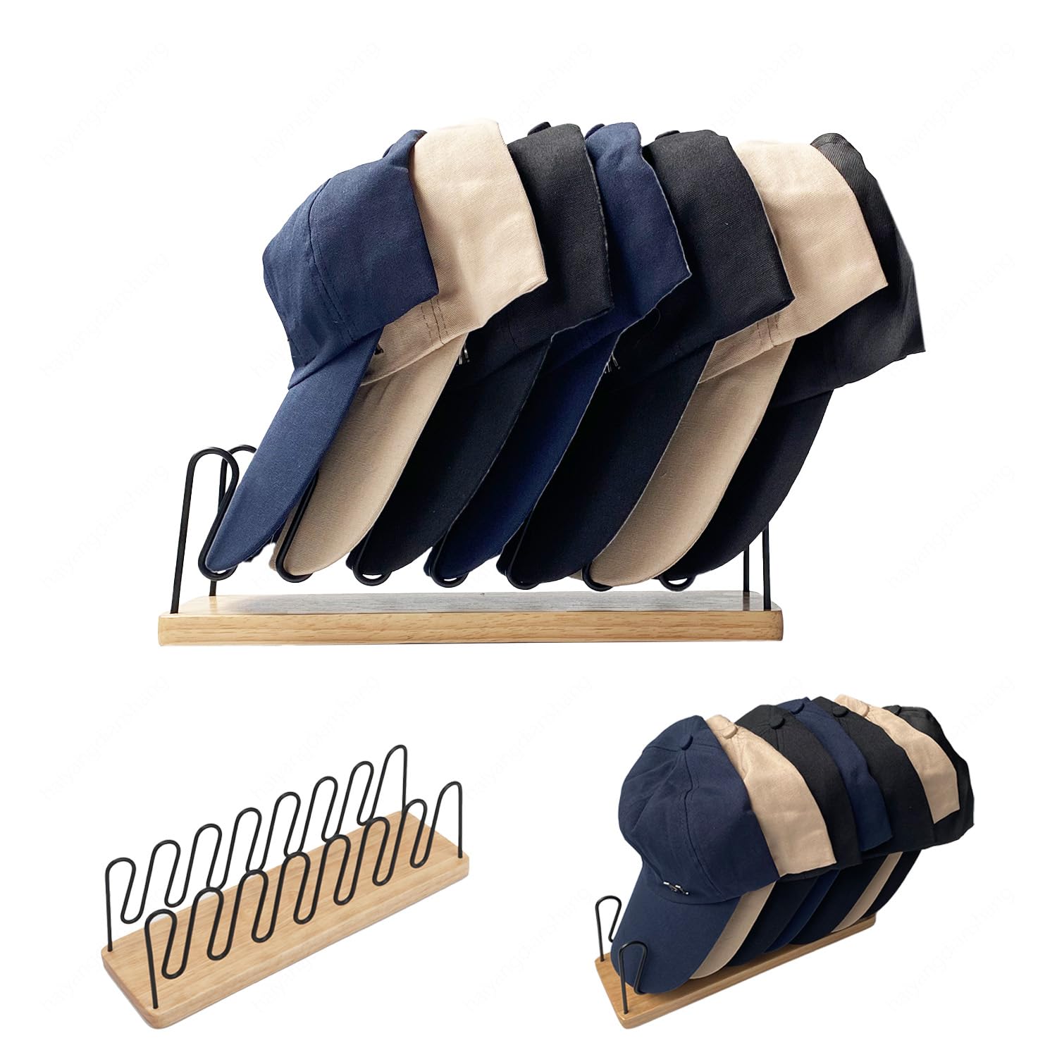 YiuMieYouMie Hat Rack, Display Stand, 7-Cap Storage Organiser for Baseball Caps, Snapbacks, Fits on Tabletop, in Closet, Dressing Room (1)