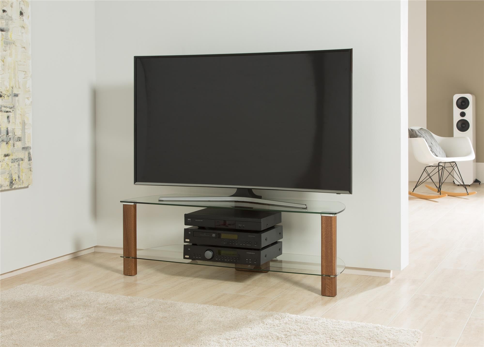 Alphason Century 1200 TV Stand - Walnut & Clear Glass