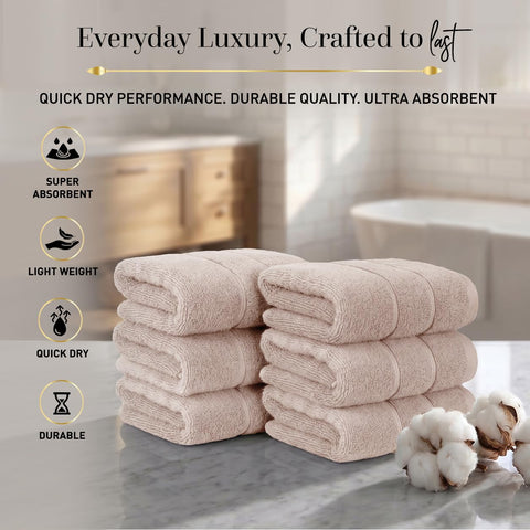 Hand Towels Set of 6 Quick Dry |100% Cotton I Zero Twist | OEKO-TEX | Beige