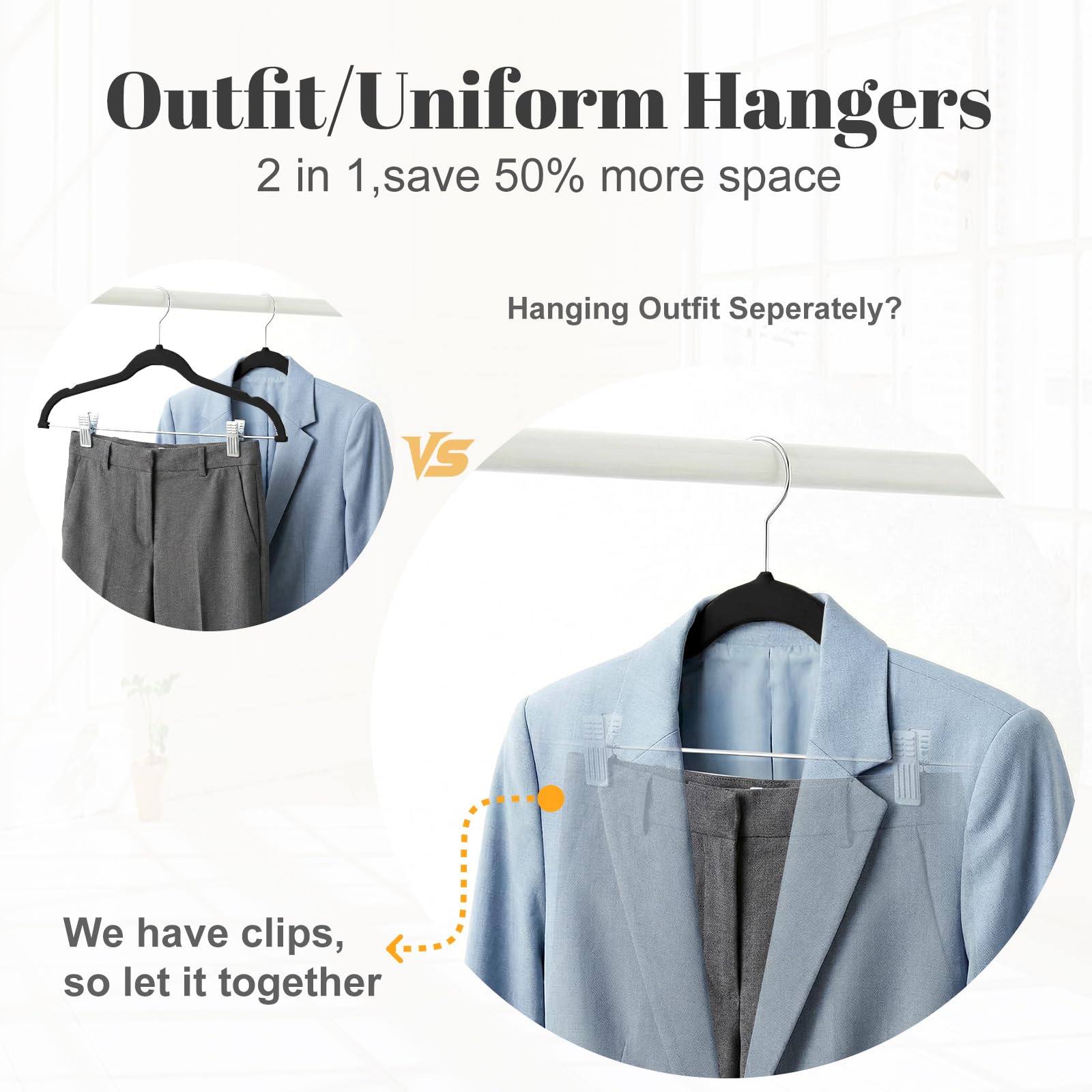 HOUSE DAY Velvet Skirt Hangers 24 Pack, Black Velvet Hangers with Adjustable Clips, Space Saving Slim Velvet Pant Hangers, Heavy Duty Shorts Hangers