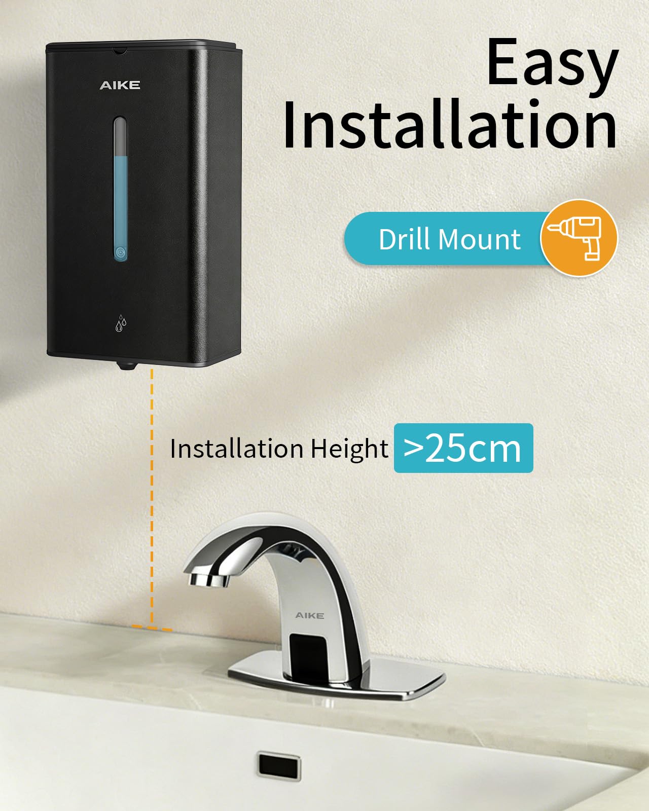 AIKE Square Automatic Soap Dispenser for Liquid, Stainless Steel Dispenser