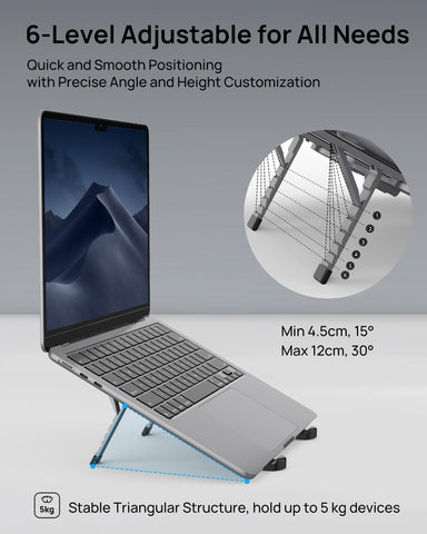 SODI Laptop Stand, Pocket-sized, Foldable and Portable Laptop Stand, 6 Adjustable Levels, Lightweight for Travel/Library/Cafe