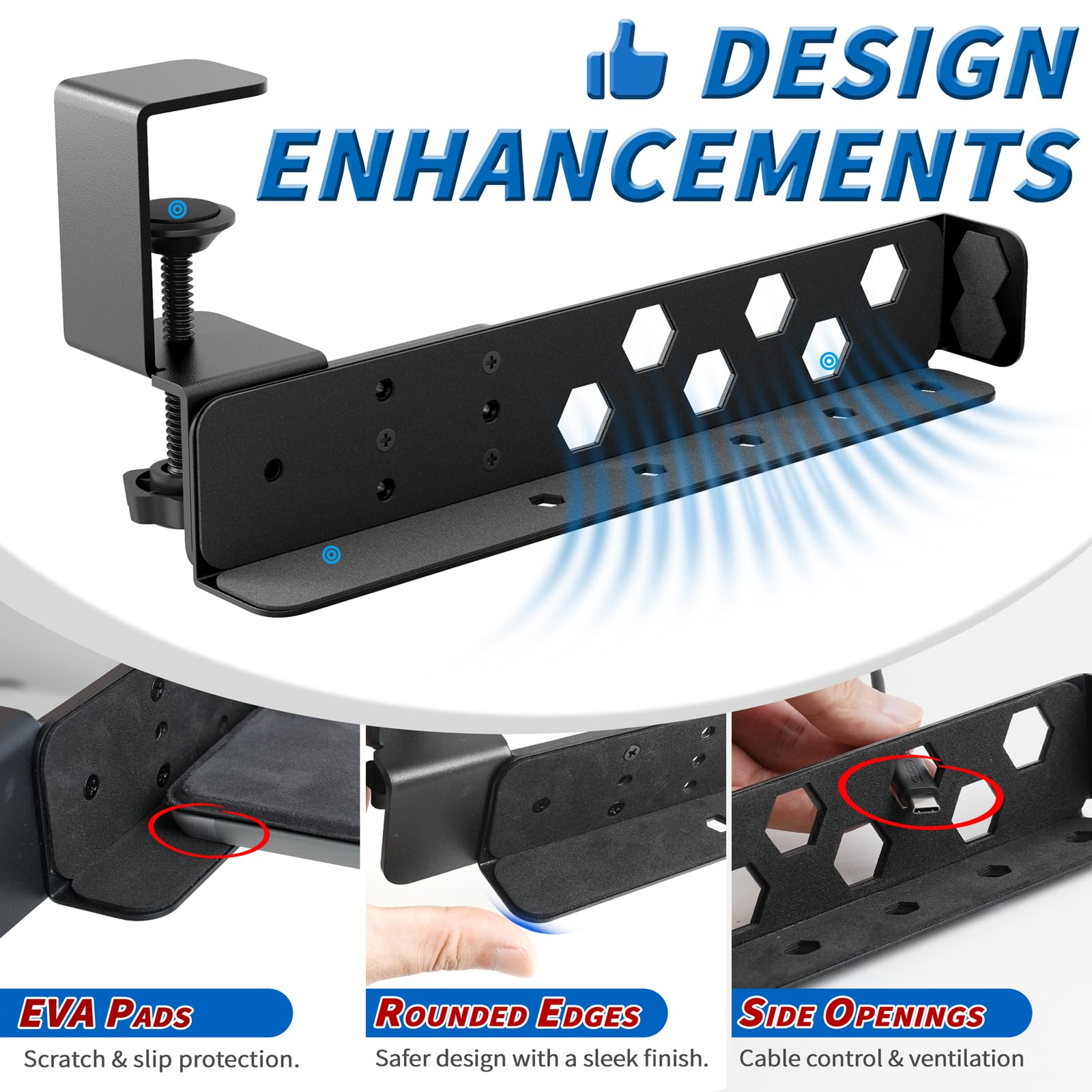 otuiaim Adjustable Under Desk Holder with Clamp for Desk - Steel Shelf