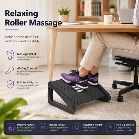 FootRest Under Desk- Adjustable Ergonomic Foot Stool with Massage Surface-Footrest for Office & Home-Desk Foot Rest for Foot Support-Leg Rest