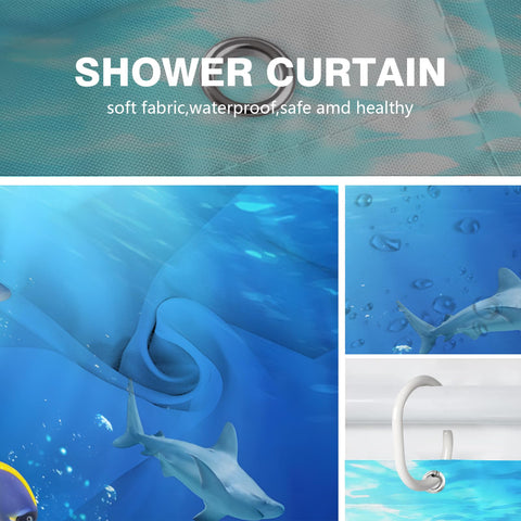 Summer Fish Shower Curtain for Men, Ocean Underwater World Blue Waterproof Bath Curtains, Quick Dry Sea Turtles Decorate Women Bathtub Curtains