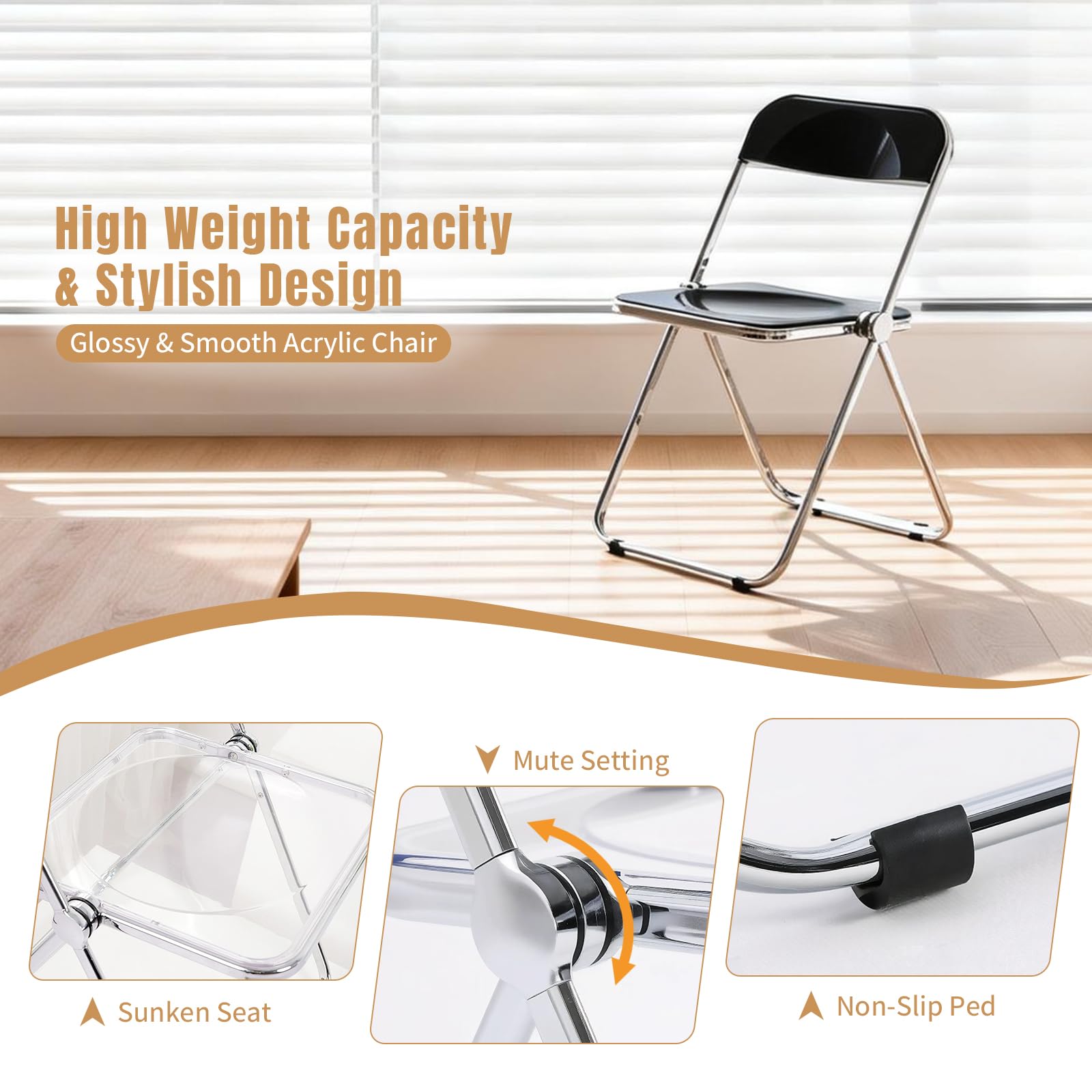 TAO ONE Acrylic Folding Chair Morden Chrome Chair-Black
