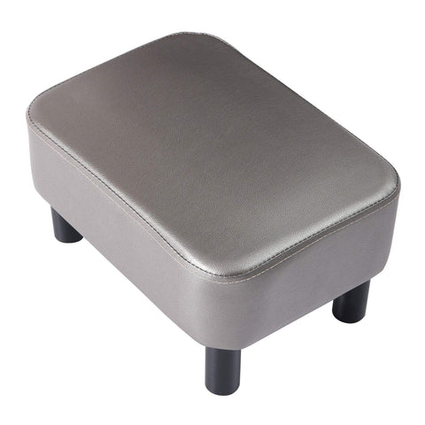 IBUYKE 16.54" Small Footstool PU Leather Ottoman Footrest Modern Home Living Room Bedroom Rectangular Stool, Gray RF-BD211-C