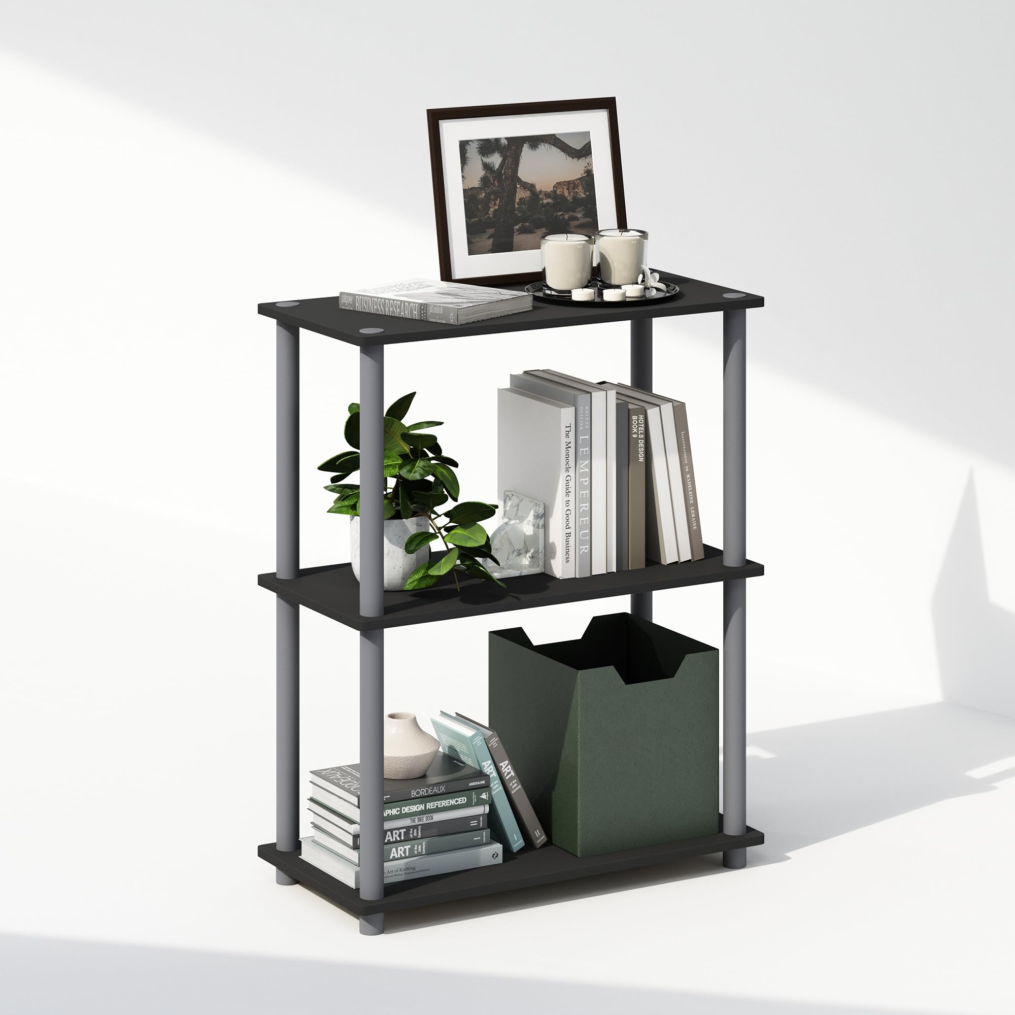 Furinno TURN-N-TUBE Book Shelf, 3-Tier Bookshelf, Bookcase with Multipurpose Compact Display Rack, 29.46 x 59.94 x 75.18 cm, for Living Room, Bedroom