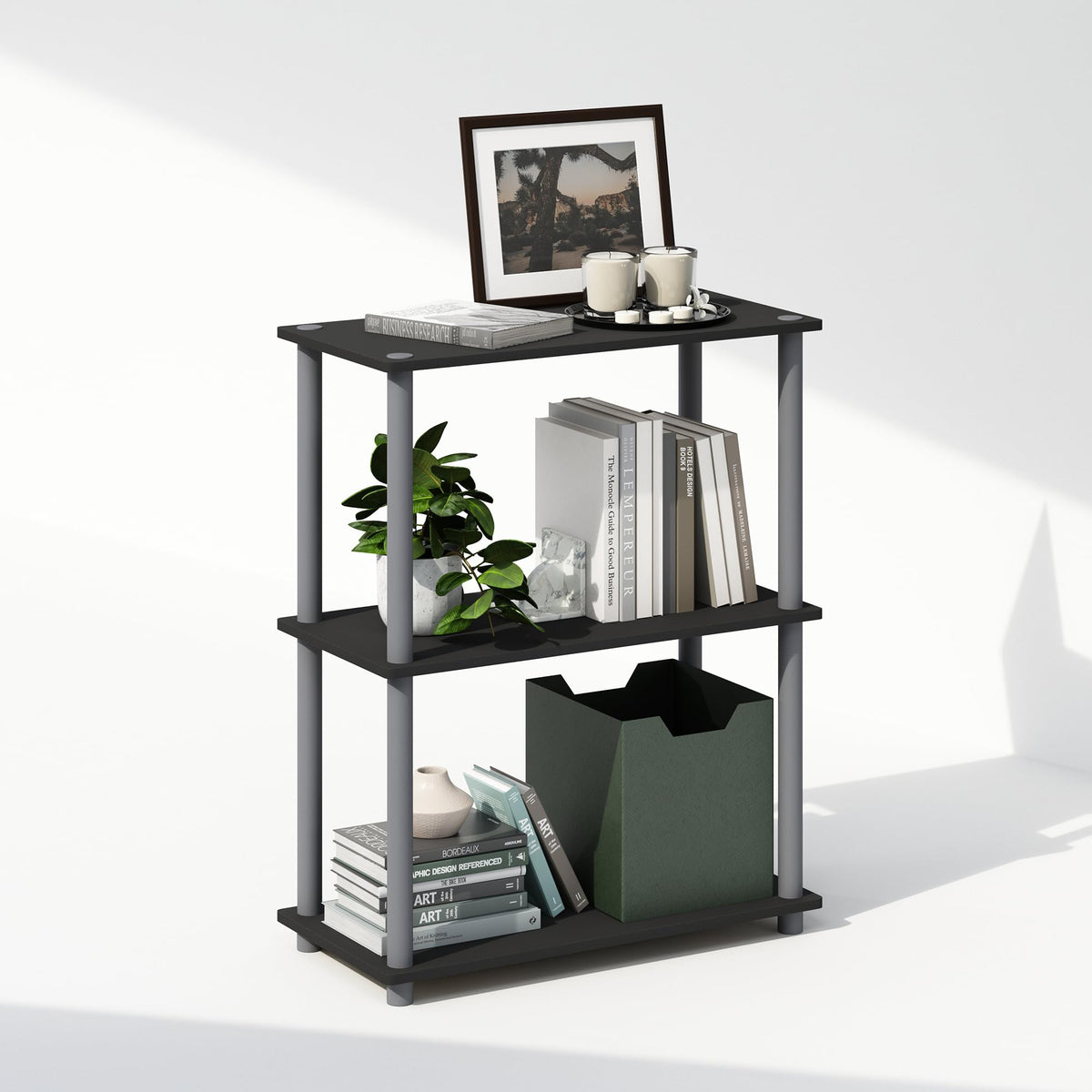 Furinno TURN-N-TUBE Book Shelf, 3-Tier Bookshelf, Bookcase with Multipurpose Compact Display Rack, 29.46 x 59.94 x 75.18 cm, for Living Room, Bedroom