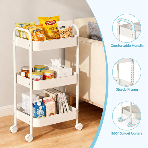 CHUNGG Bathroom Storage 3 Tier Beauty Trolley on Wheels, Kitchen Cart Drawers on Wheels