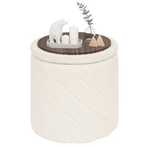 PINPLUS Round Ottoman Storage Box, Folding Stool, White, 33x33x35 cm