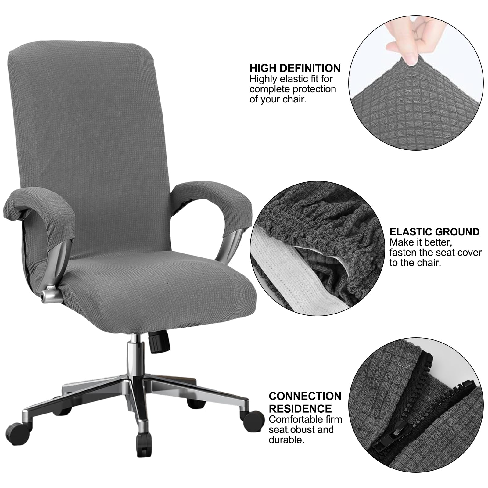 Daelesr Stretch Office Chair Covers, High Back Computer Seat Cover, Polar Fleece Chair Covers, Washable Full Wrap Elastic Chair Cover