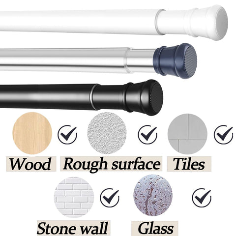 Shower Curtain Pole Extendable No Drill Curtain Poles Extendable For Windows Bathroom Wardrobe Kitchen Closet Door Silver 67-90CM
