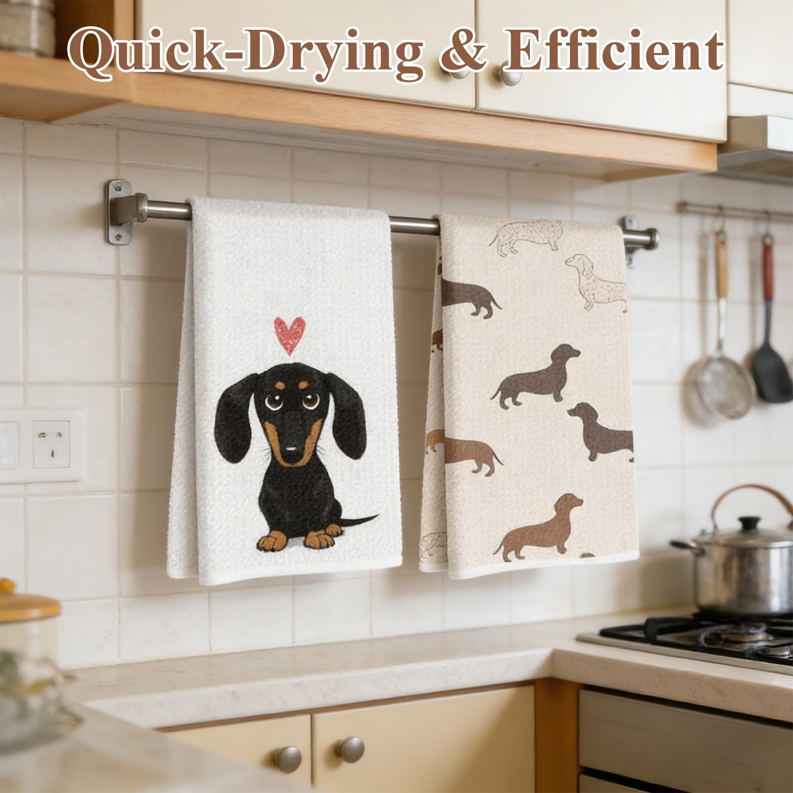Clyrax 2 PCS Kitchen Towels Set, Cute Dachshund Hand Towels for Kitchen, Soft Microfiber Hand Towel, Absorbent Decorative Towel for Kitchen, Bathroom