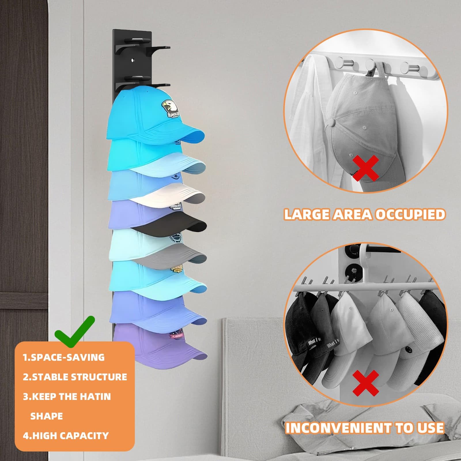 2 Pack Hat Organizer for Baseball Caps, Multilayer Storage Display Holder