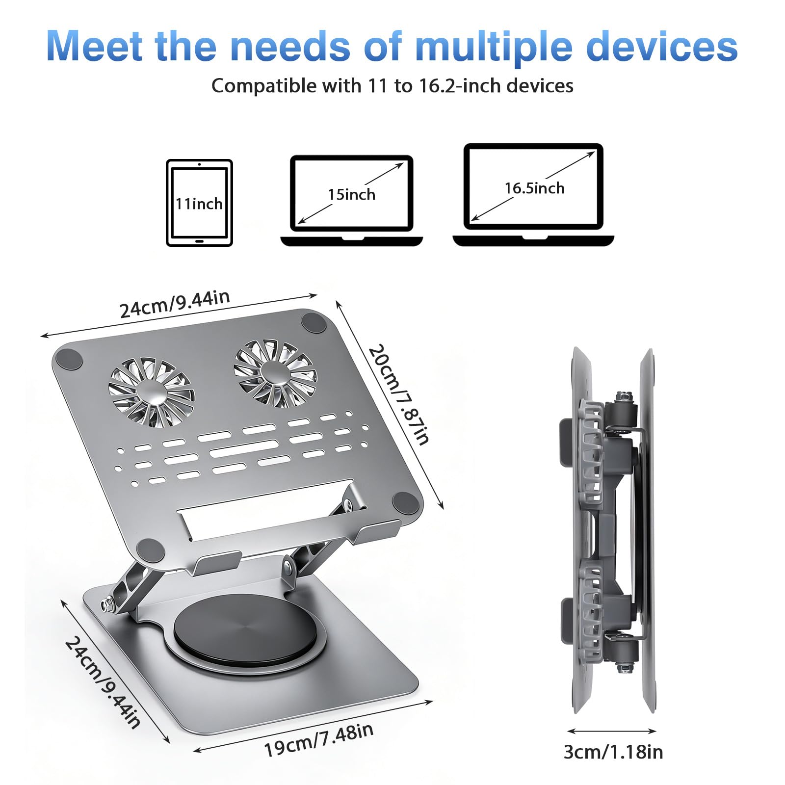 Laptop Cooler Stand with Fan, Ergonomic Adjustable Laptop Cooling Stand