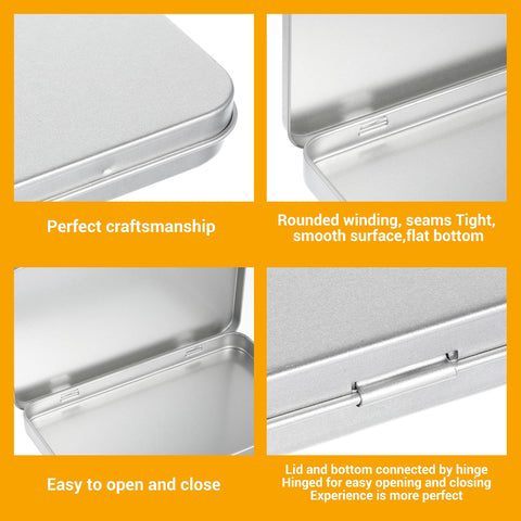 2 Pack Rectangular Metal Tin Box with Lid Metal Tins With Hinged Lid Portable Empty Box Container Storage Small Silver Storage Tin Case for