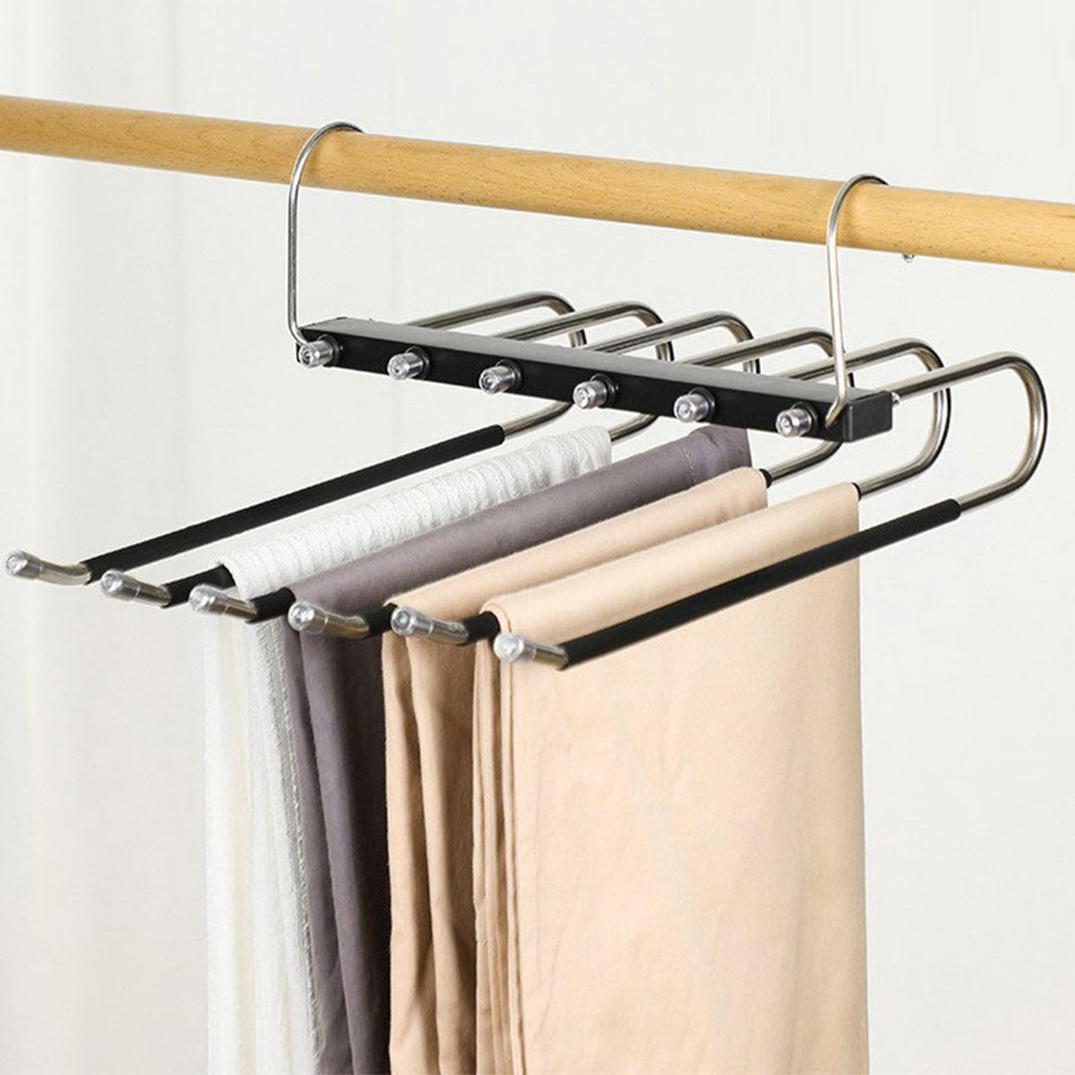 2 Pack Space Saving Trouser Hangers, 5-in-1 Non-Slip Multi Trouser Hanger, Coat Hangers for Wardrobe