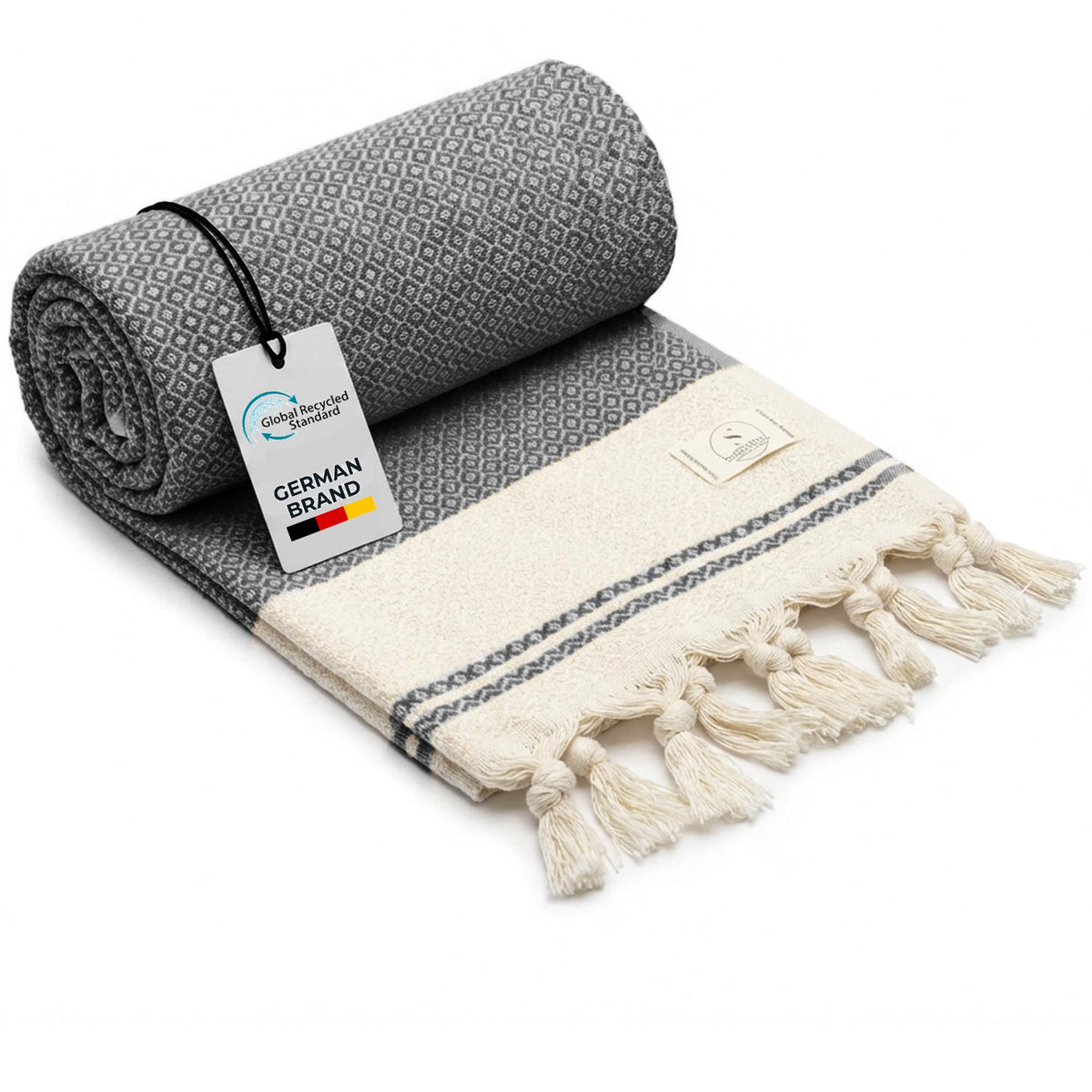 SIEGENTHAL® Hammam Towel - Lightweight Beach Towel & Sauna Towel Made of Recycled Cotton - Quick Drying, Large & Soft - 90 cm x 200 cm