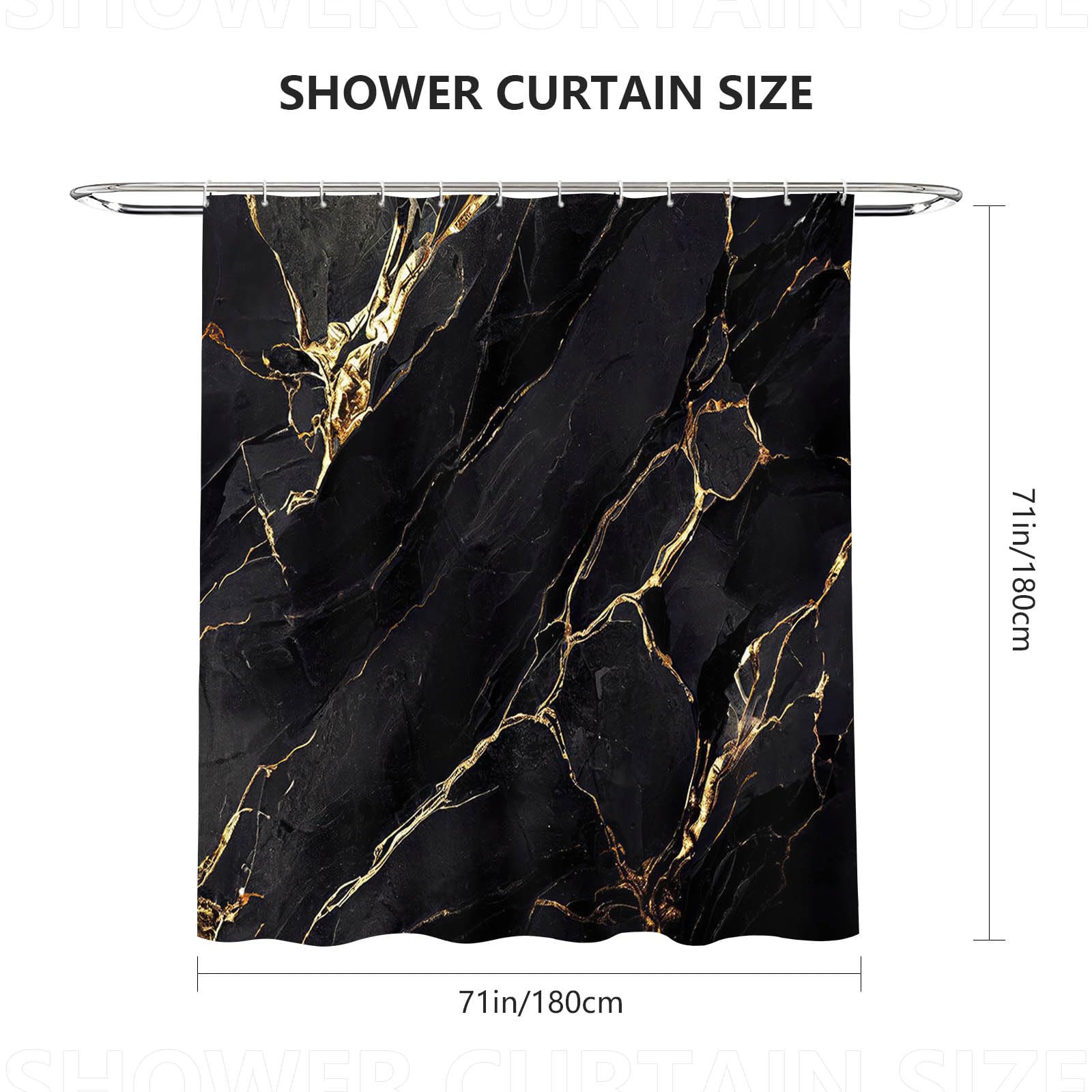 AIBIIN Black Marble Shower Curtain for Bathroom Modern Abstract Fabric Cloth Shower Curtains Durable Polyester Material with 12 Hooks 180x180cm