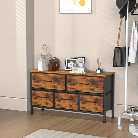 Feonase Bedroom Chest of Drawers, 5 Fabric Drawers Dresser with Metal Frame and MDF Top Board, Modern Storage Unit for Bedroom Living room, Entryway
