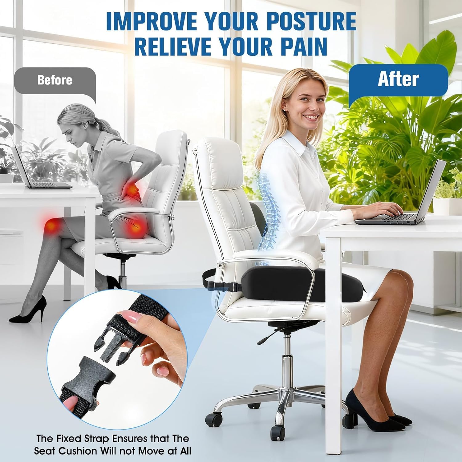 JETSUNDA Coccyx Cushion for Tailbone Pain with Cooling Cover, Ergonomic Memory Foam Sciatica Cushions for Bedsore Relief, for Office Chair, Home, Car