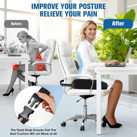 JETSUNDA Coccyx Cushion for Tailbone Pain with Cooling Cover, Ergonomic Memory Foam Sciatica Cushions for Bedsore Relief, for Office Chair, Home, Car