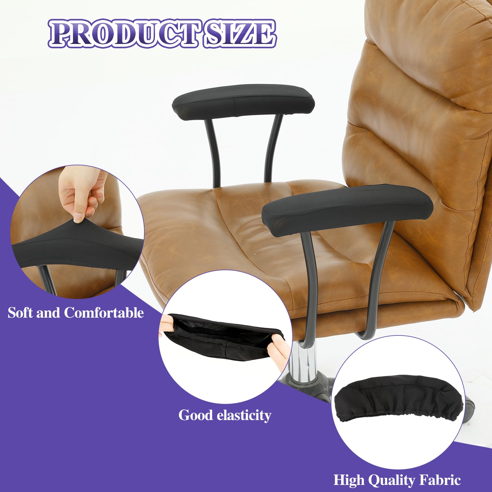 Kalion Office Chair Armrest Covers, Arm Pads - 2Pcs Stretchable Polyester Protector Cover (Black)
