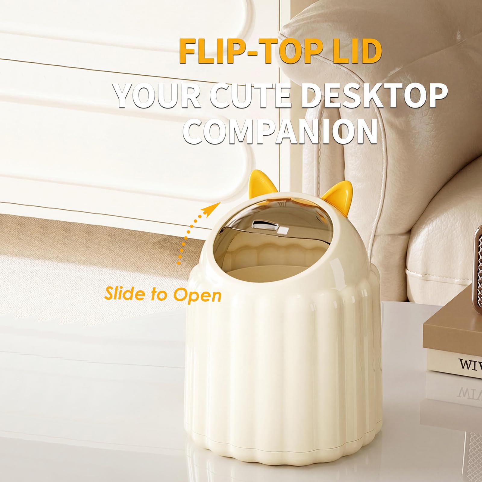 Utiant Small Bin with Lid, 1.3L Cute Cat Desk Bin Mini Rubbish Bin