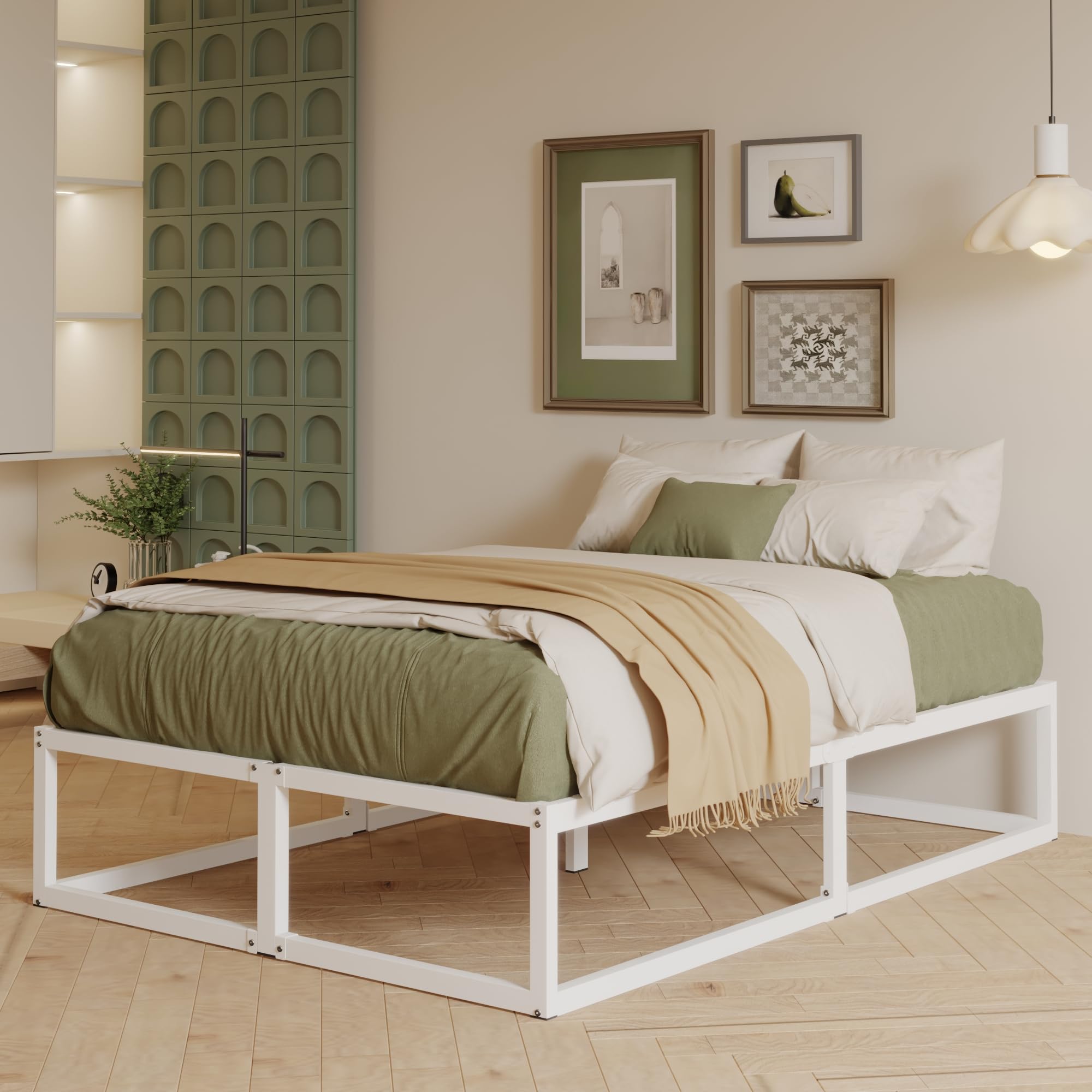EMODA Metal Bed Frame 120 x 200cm with Steel Slats Support, White