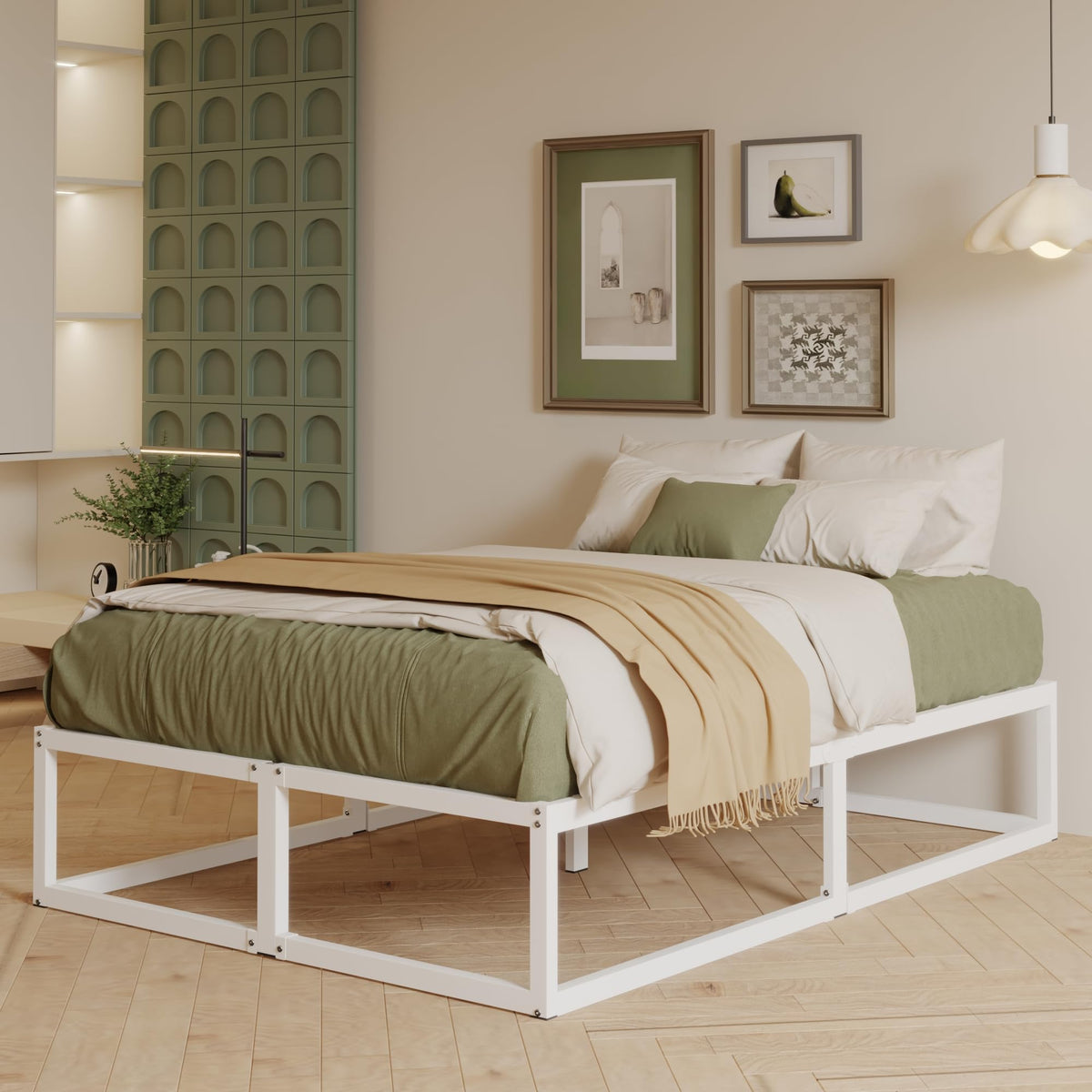 EMODA Metal Bed Frame 120 x 200cm with Steel Slats Support, White