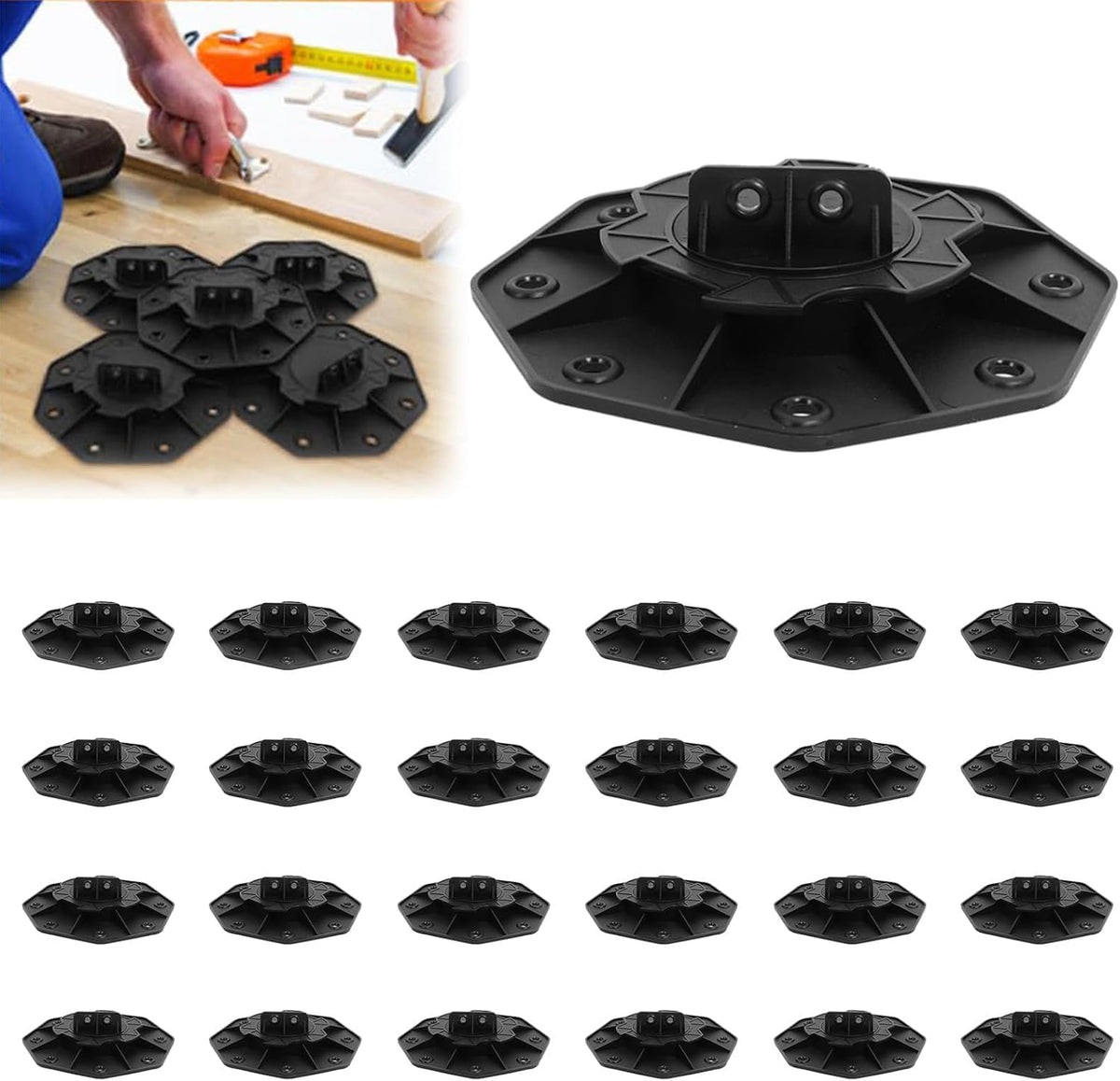 25 Pcs Adjustable Deck Pedestals, 18-28mm Height Floor Lift Base Supports