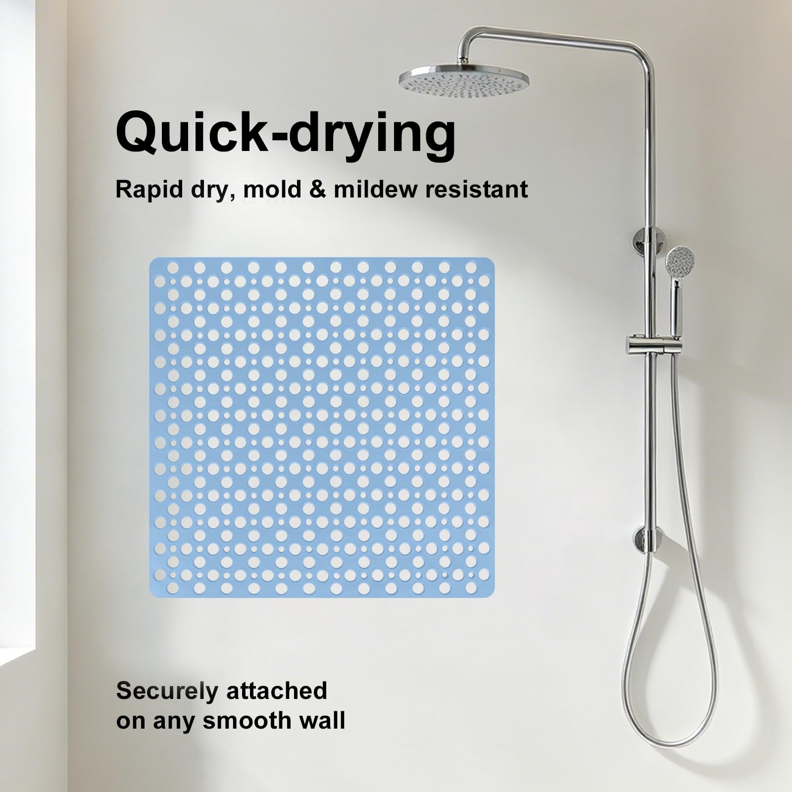 Square Shower Mat 70x70 cm, Non Slip Shower Mat, Soft TPE Large Shower Mats for Inside Shower, Bath Mat with Suction Cups & Drain Holes