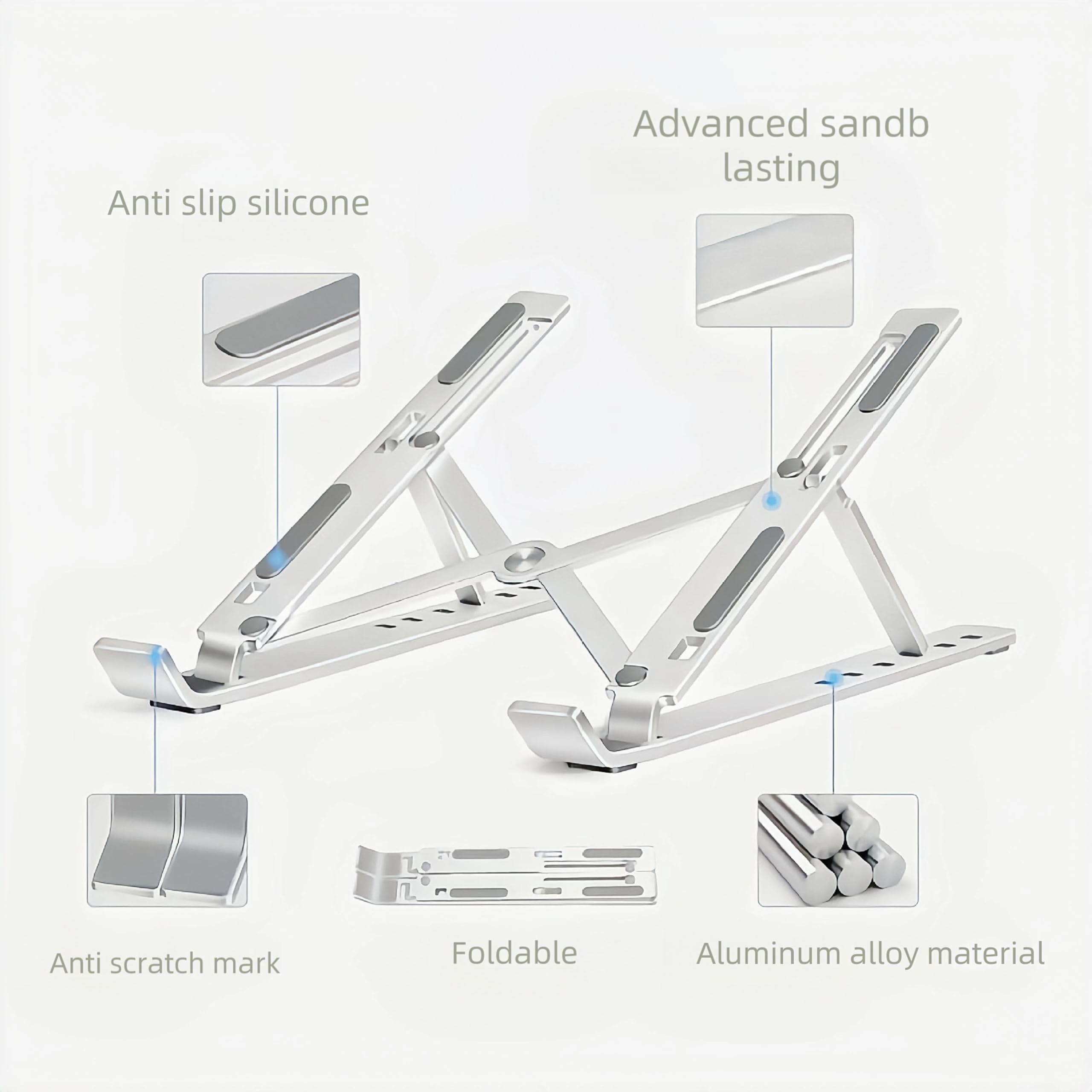 JUNEYE Laptop Stand Lap Desk, Ergonomic Foldable Computer Stand with Adjustable Height, Ventilated Aluminium Alloy Riser Compatible with MacBook Air