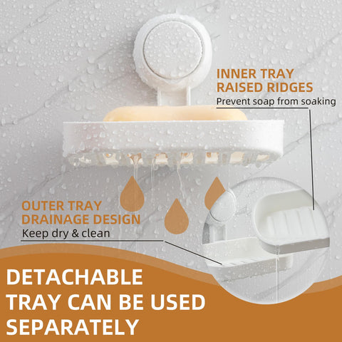 LEVERLOC Soap Dish for Shower 2 Pack,Drill-Free Suction Sponge Holder,White