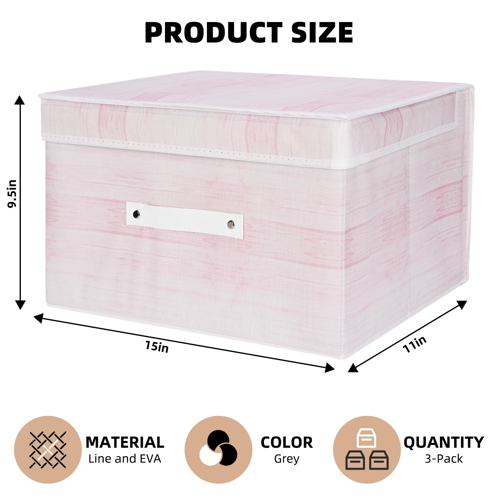 HNYQQL Fabric Storage Boxes With Lids 3 Pack, Fabric Storage Baskets With Lids for Foldable Medium Canvas Storage Baskets for Organisation, Shelf
