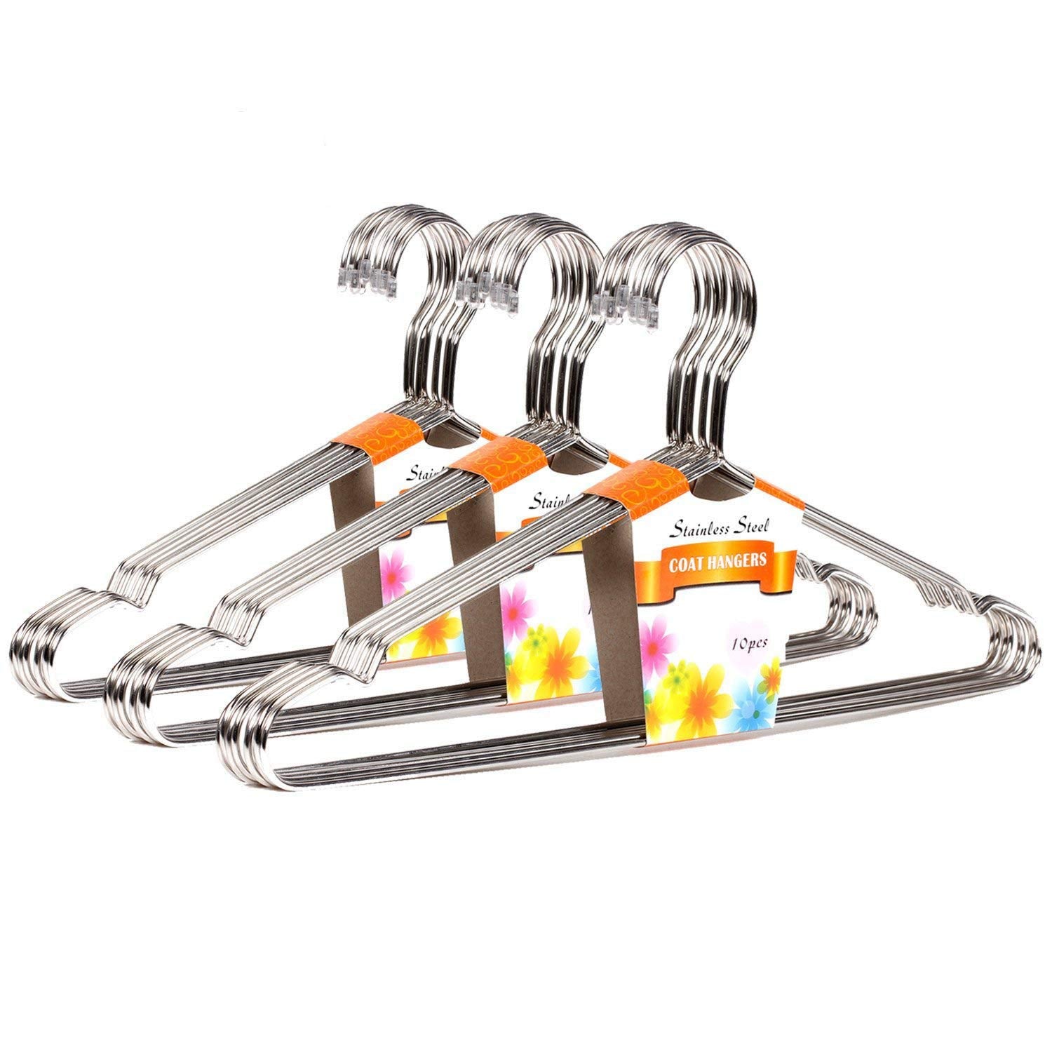 ETAOLINE 30 Pack Stainless Steel Heavy Duty Wire Clothes Hangers Silver