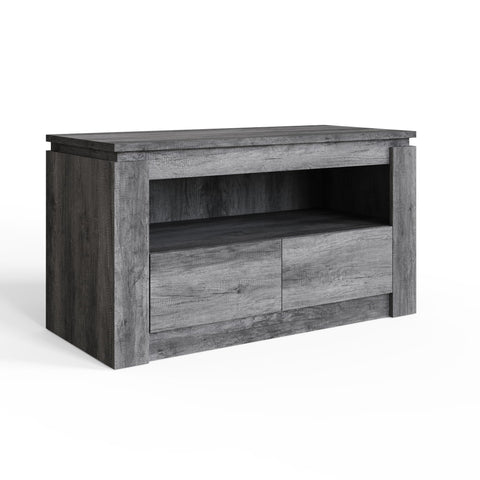 GFW Canyon 2 Drawer TV Unit, Charcoal Grey TV Stand with Storage Drawers & Open Shelf
